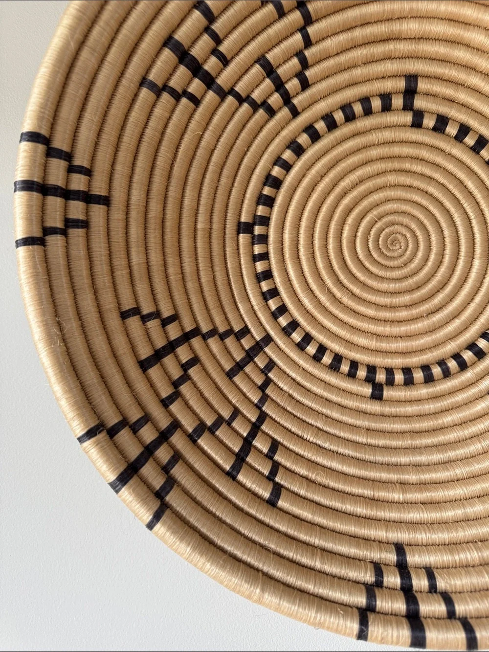 Fair Trade Handwoven Natural and Black Wall Basket - Bohemian Decorative Accent